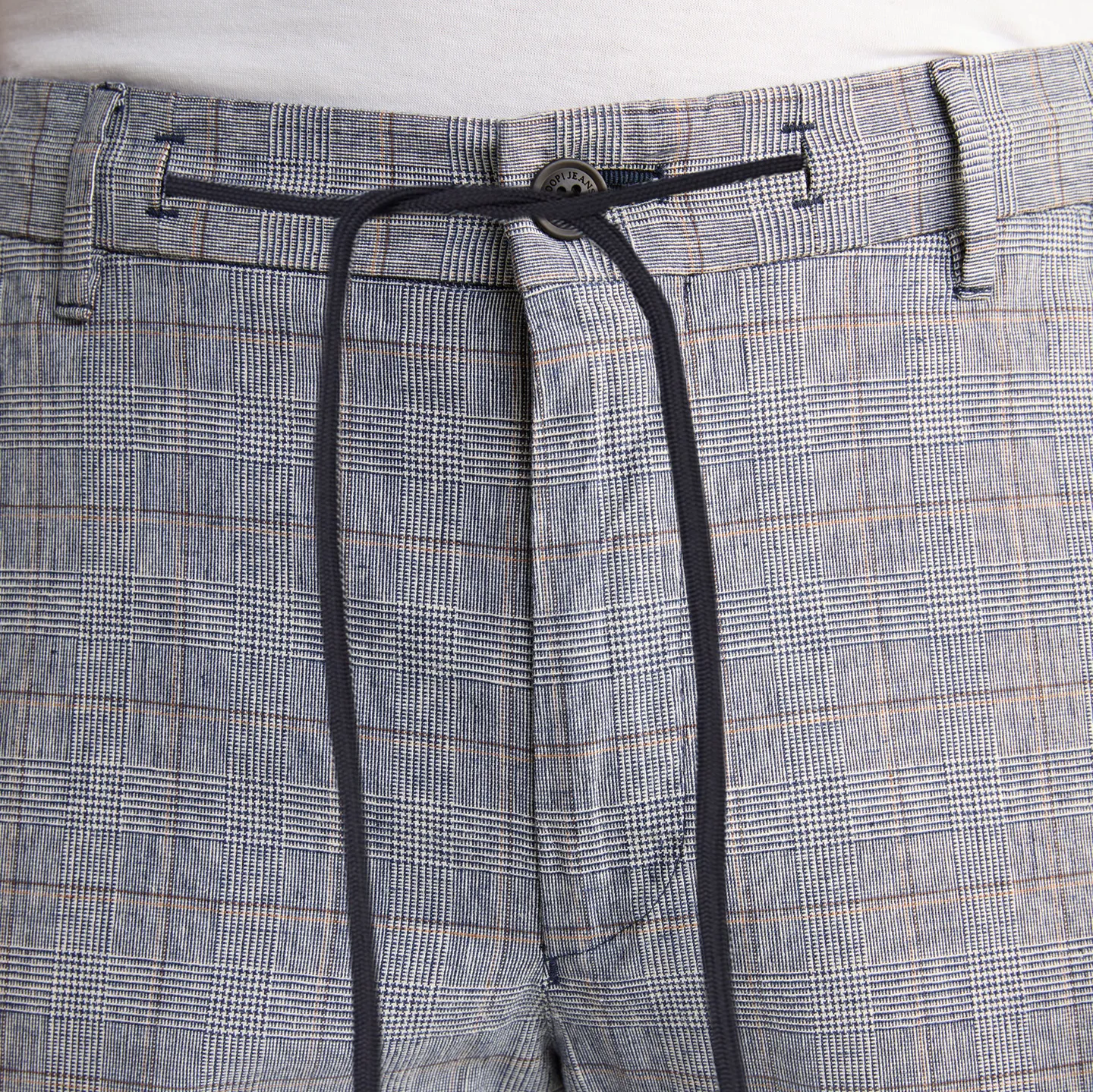 Glen Check Drawstring Chinos - Grey