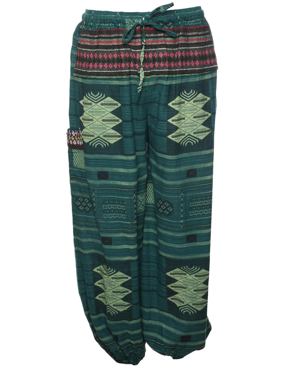 Green Patterned Casual Trousers - W25 L27