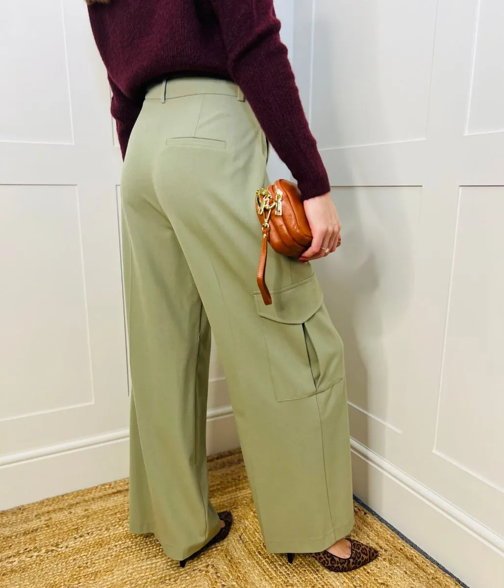 Green Wide Leg Cargo Trousers