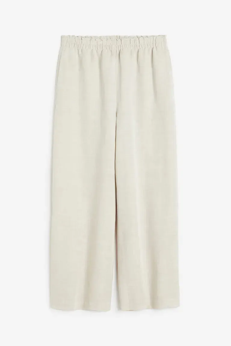 H&M linen blend cropped trousers, light beige