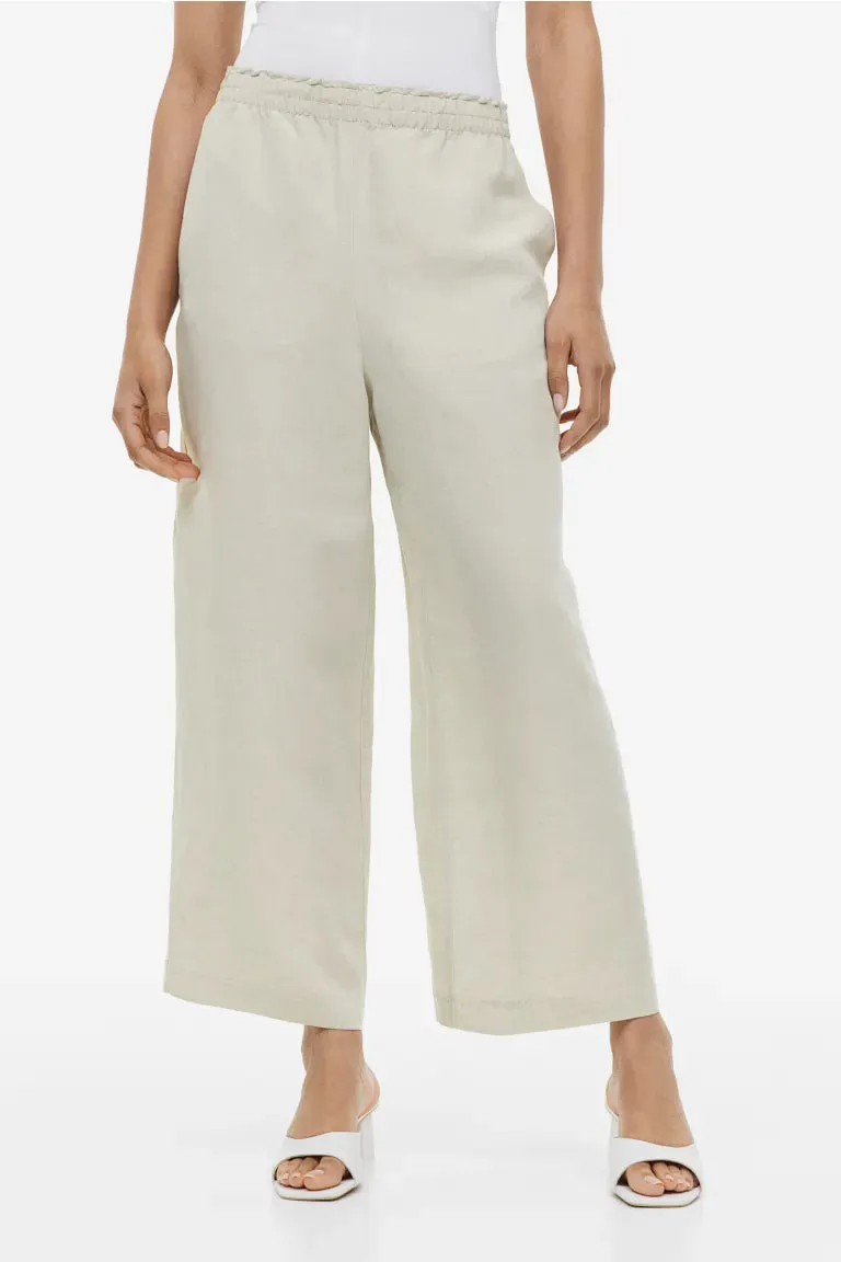 H&M linen blend cropped trousers, light beige