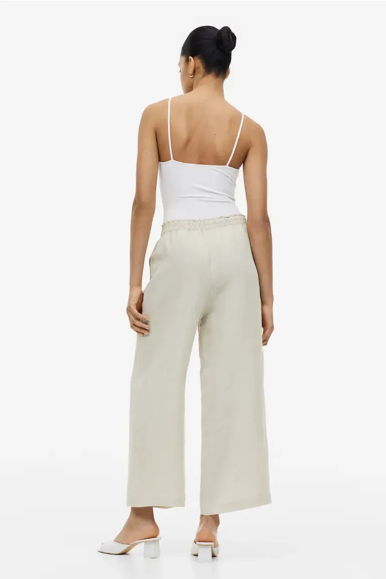 H&M linen blend cropped trousers, light beige