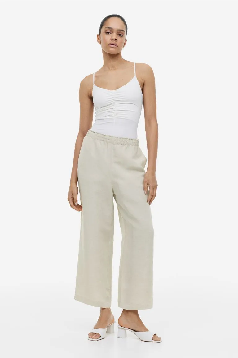 H&M linen blend cropped trousers, light beige