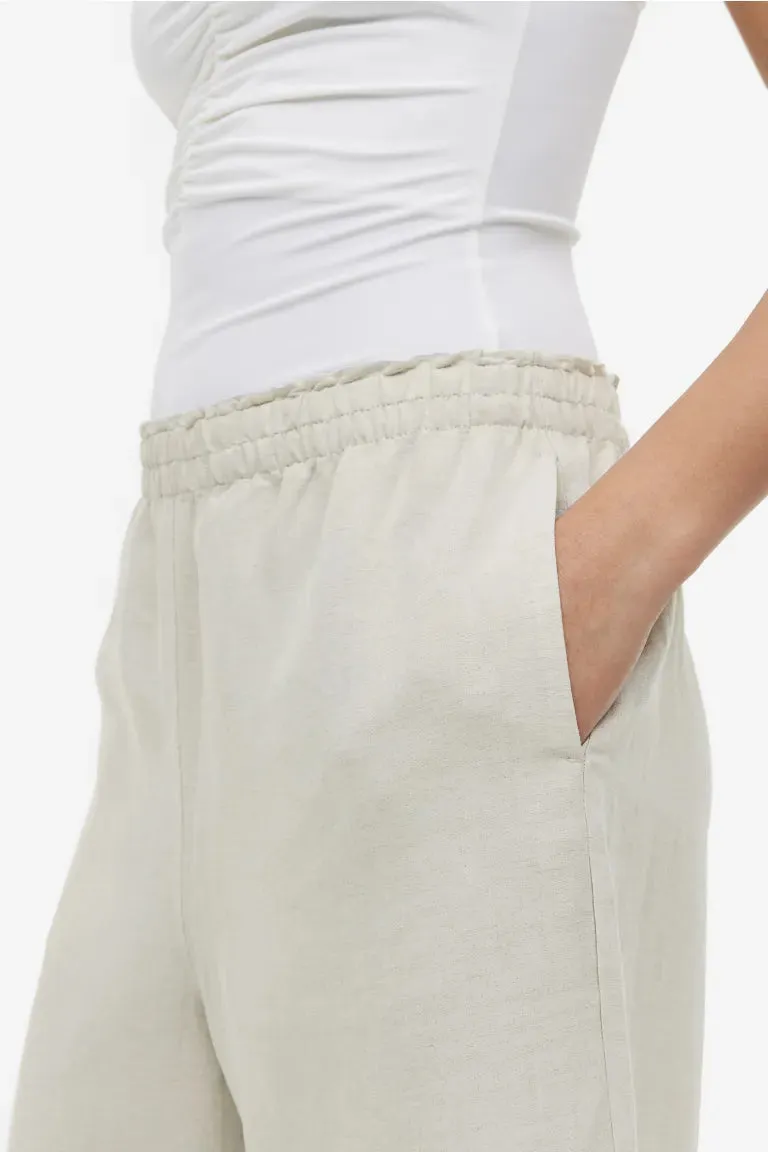 H&M linen blend cropped trousers, light beige