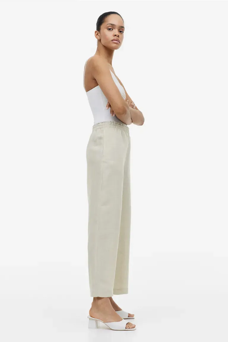 H&M linen blend cropped trousers, light beige