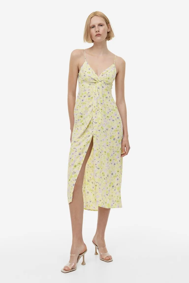 H&M V-neck dress, light yellow/floral