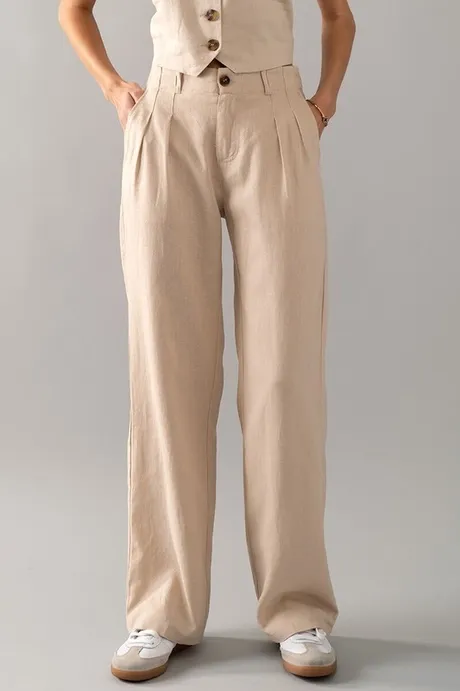 High Waisted Wide Fit Pleated Pants By Urban Daizy