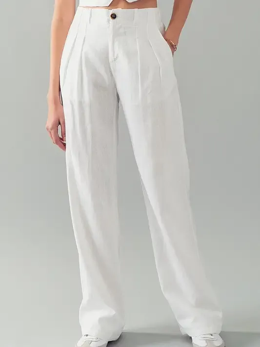 High Waisted Wide Fit Pleated Pants By Urban Daizy