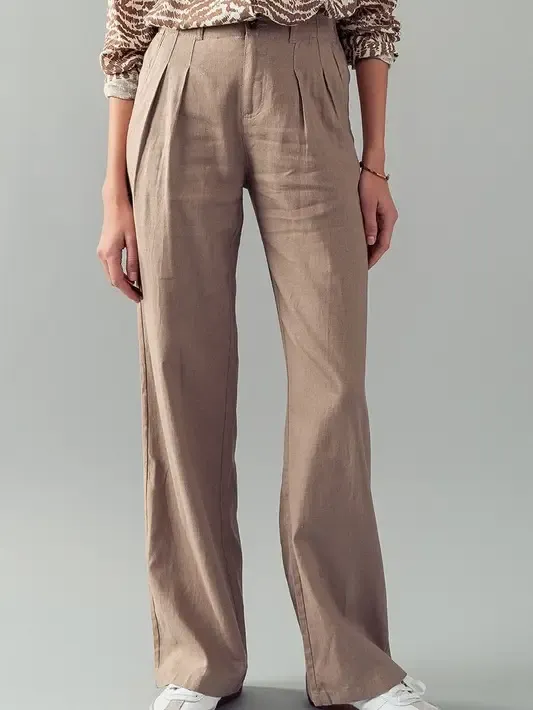 High Waisted Wide Fit Pleated Pants By Urban Daizy