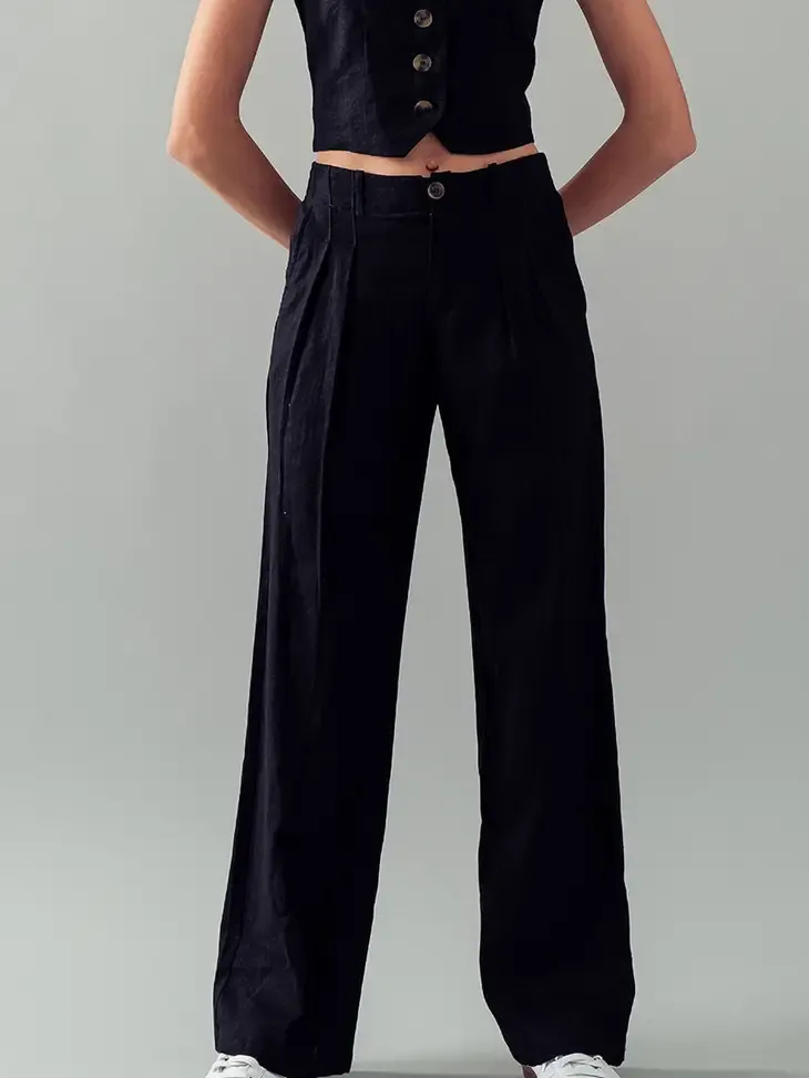 High Waisted Wide Fit Pleated Pants By Urban Daizy