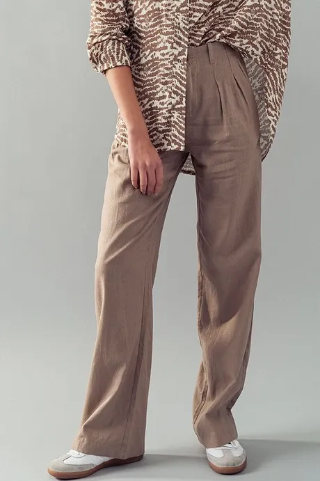 High Waisted Wide Fit Pleated Pants By Urban Daizy