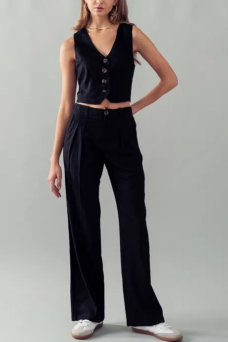 High Waisted Wide Fit Pleated Pants By Urban Daizy