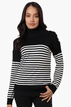 International INC Company Striped Turtleneck Pullover Sweater - Black