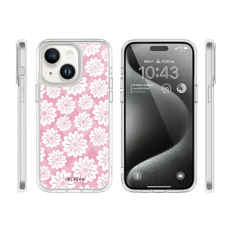 iPhone 15 Halo MagSafe Cute Phone Case - Pink/White Daisies