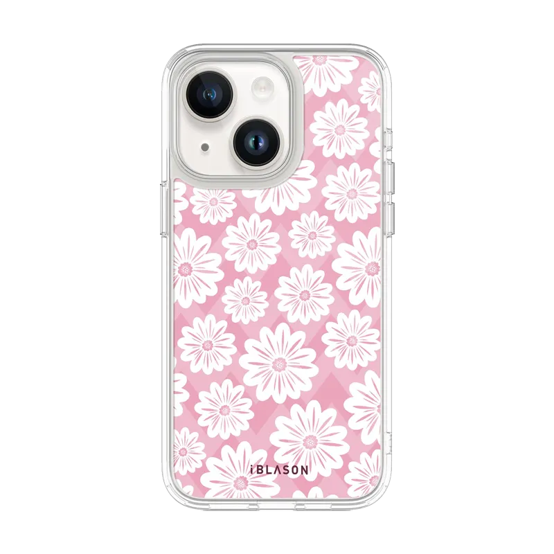 iPhone 15 Halo MagSafe Cute Phone Case - Pink/White Daisies