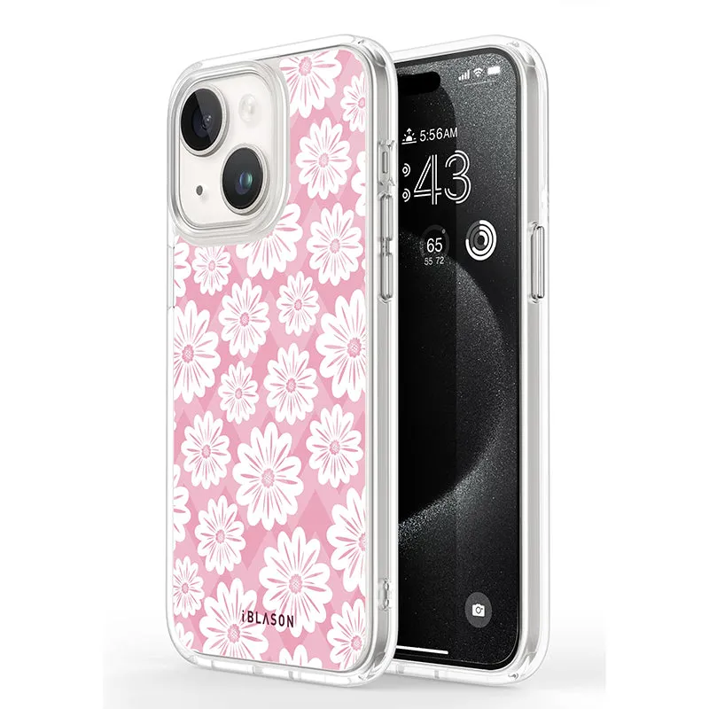 iPhone 15 Halo MagSafe Cute Phone Case - Pink/White Daisies