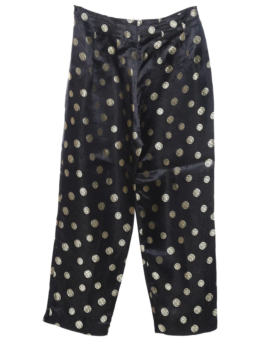 Jacquard Pattern Black Trousers - W28 L27