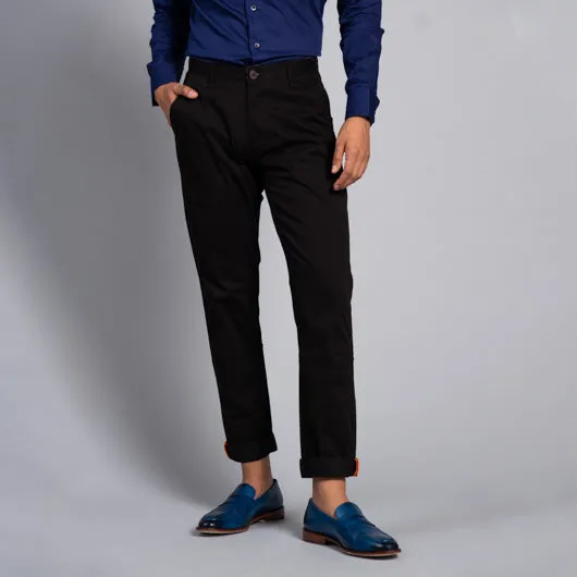 Jet-Set Black Cotton Lycra Stretch Chinos