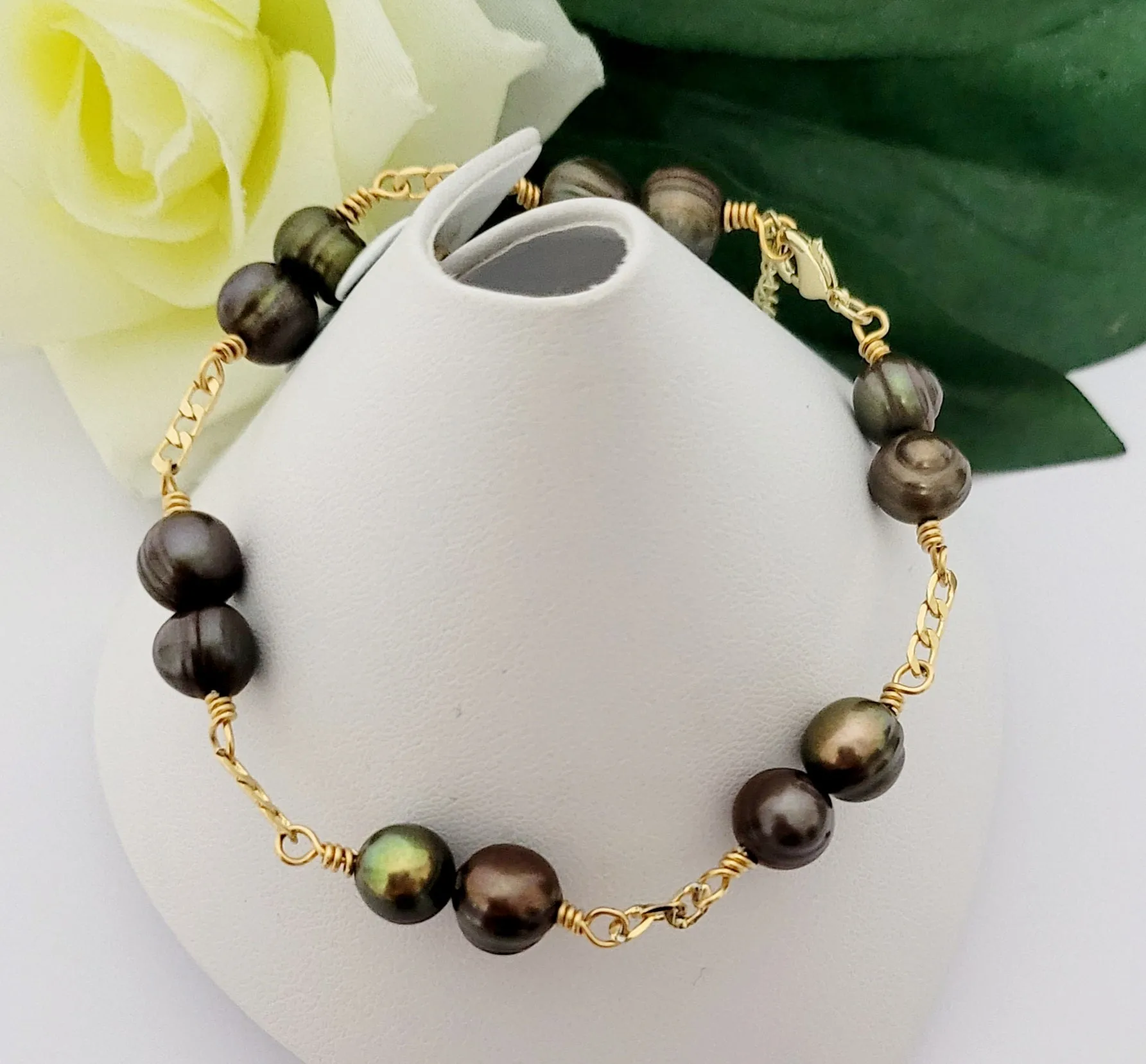 KEILA - NATURAL BRONZE BAROQUE-SHAPED PEARL BRACELET (GOLDFILLED)