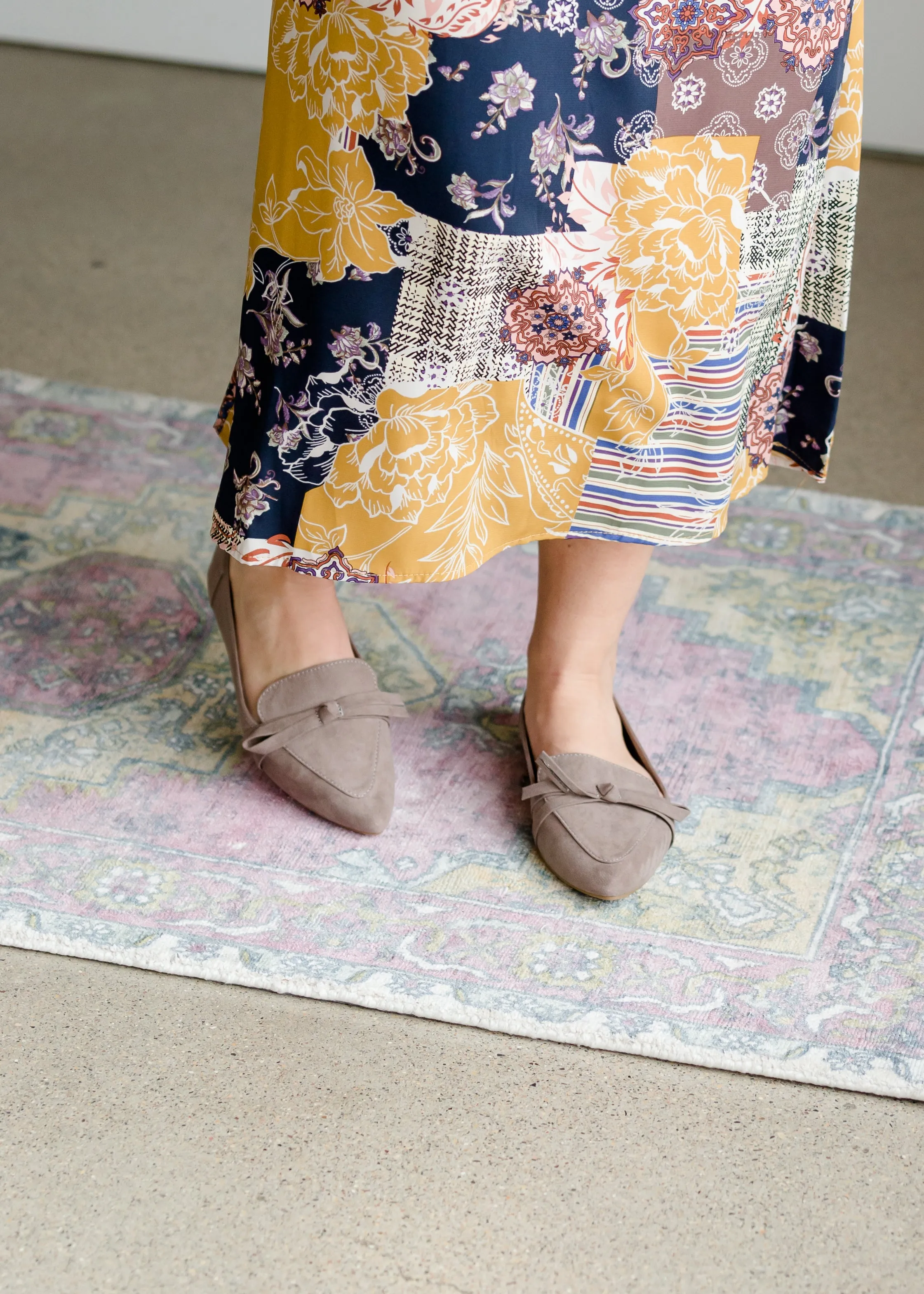 Lace Bow Taupe Loafers - FINAL SALE