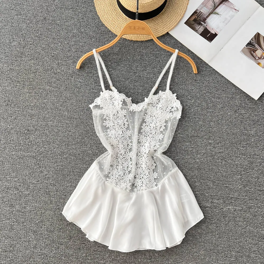 Lace Embroidered White Slip Dress