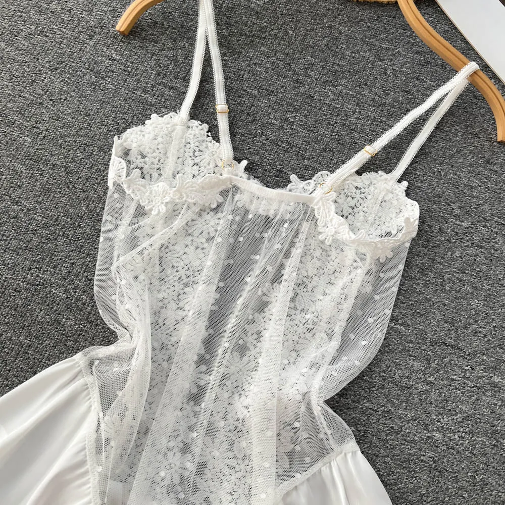 Lace Embroidered White Slip Dress