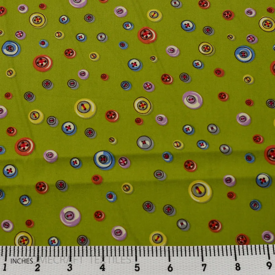 Lime Multi Buttons Cotton Print