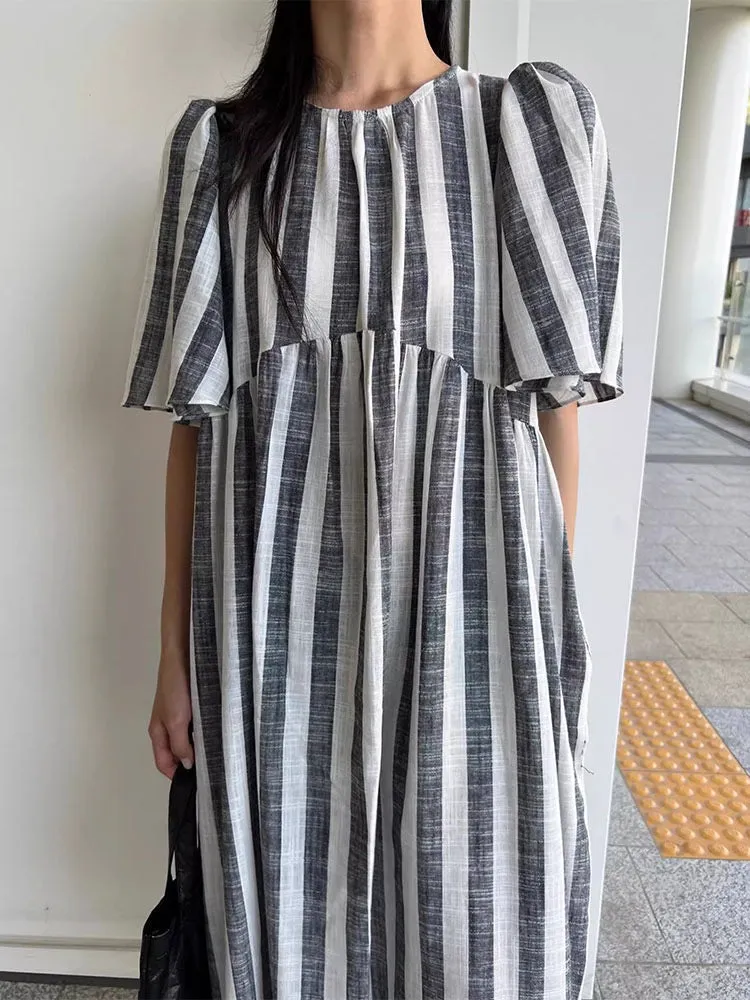 Loose Stripe Short Sleeve Long Dress