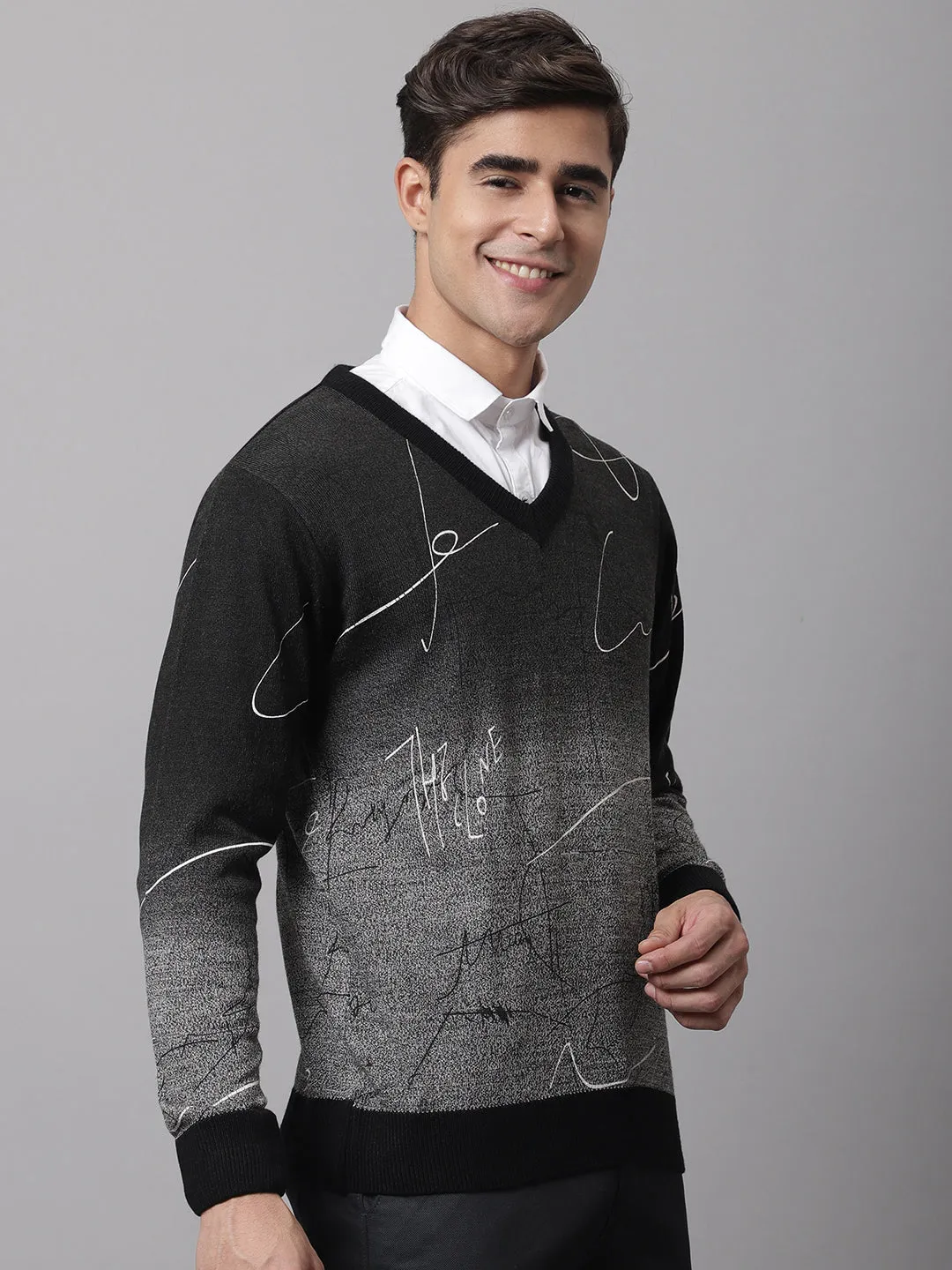 Men Grey Mix Sweater