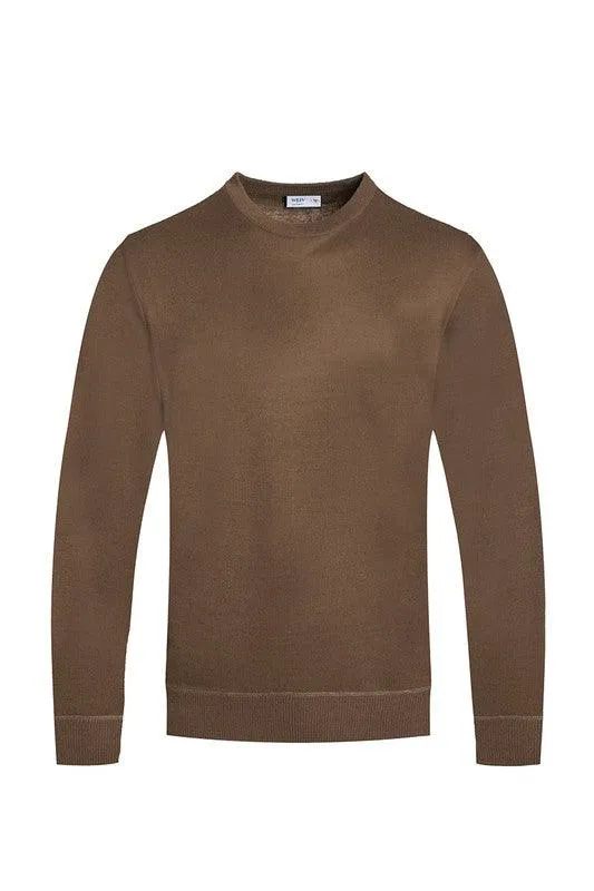 Mens Solid Color Round Neck Sweaters