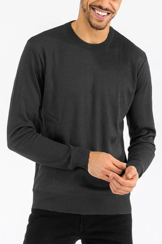 Mens Solid Color Round Neck Sweaters