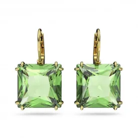 Millenia Round Square Cut Crystal Green Gold-tone Plated Earrings 5636564