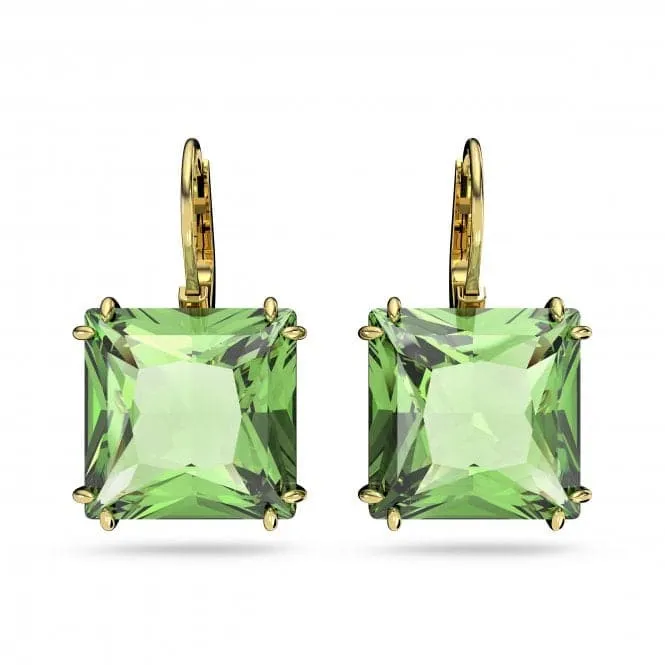 Millenia Round Square Cut Crystal Green Gold-tone Plated Earrings 5636564