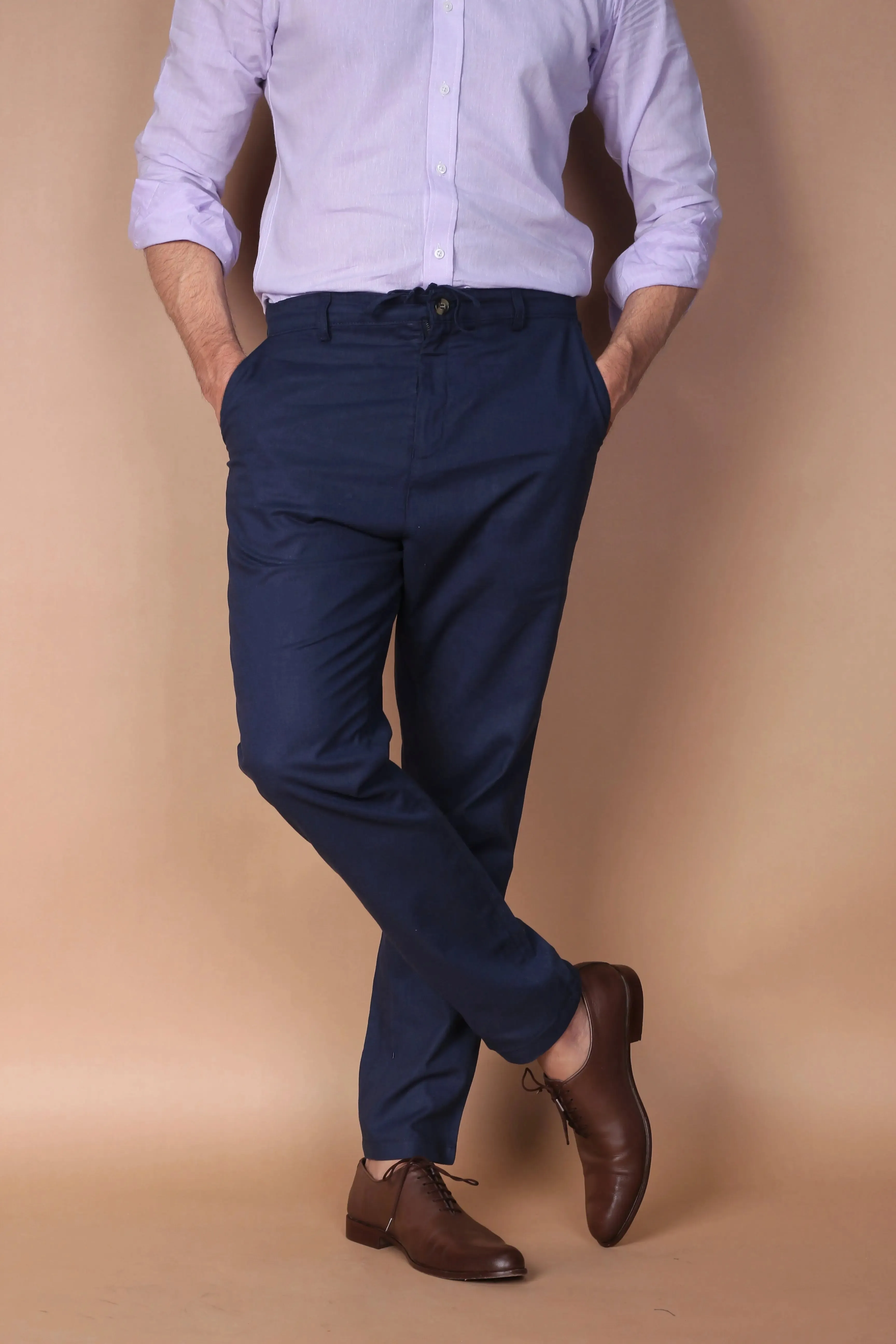 Navy Blue Linen Trousers