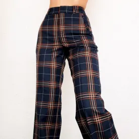 Navy Plaid High Waisted Pants