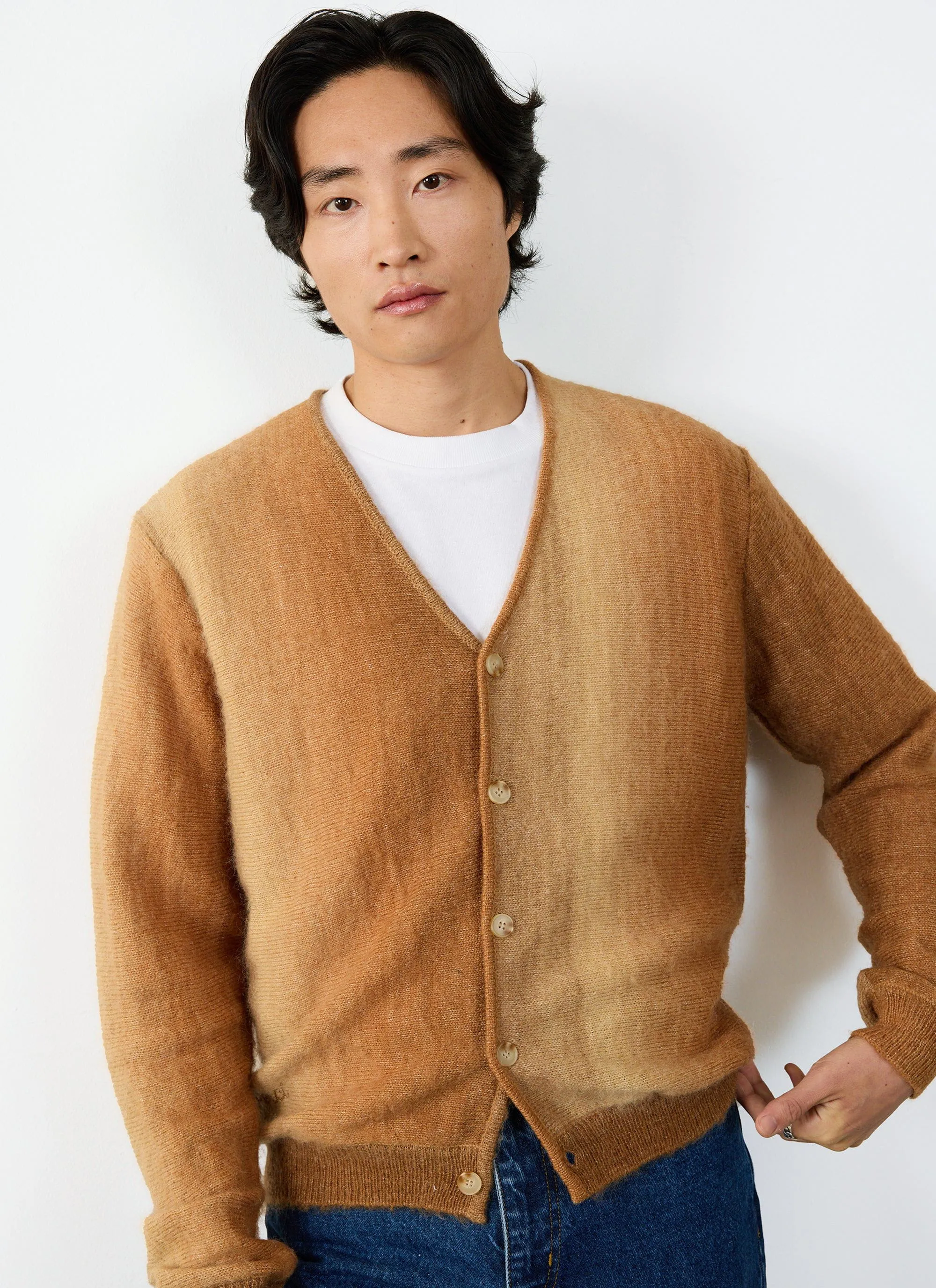 Ombre Knitted Cardigan | Mohair | Tan