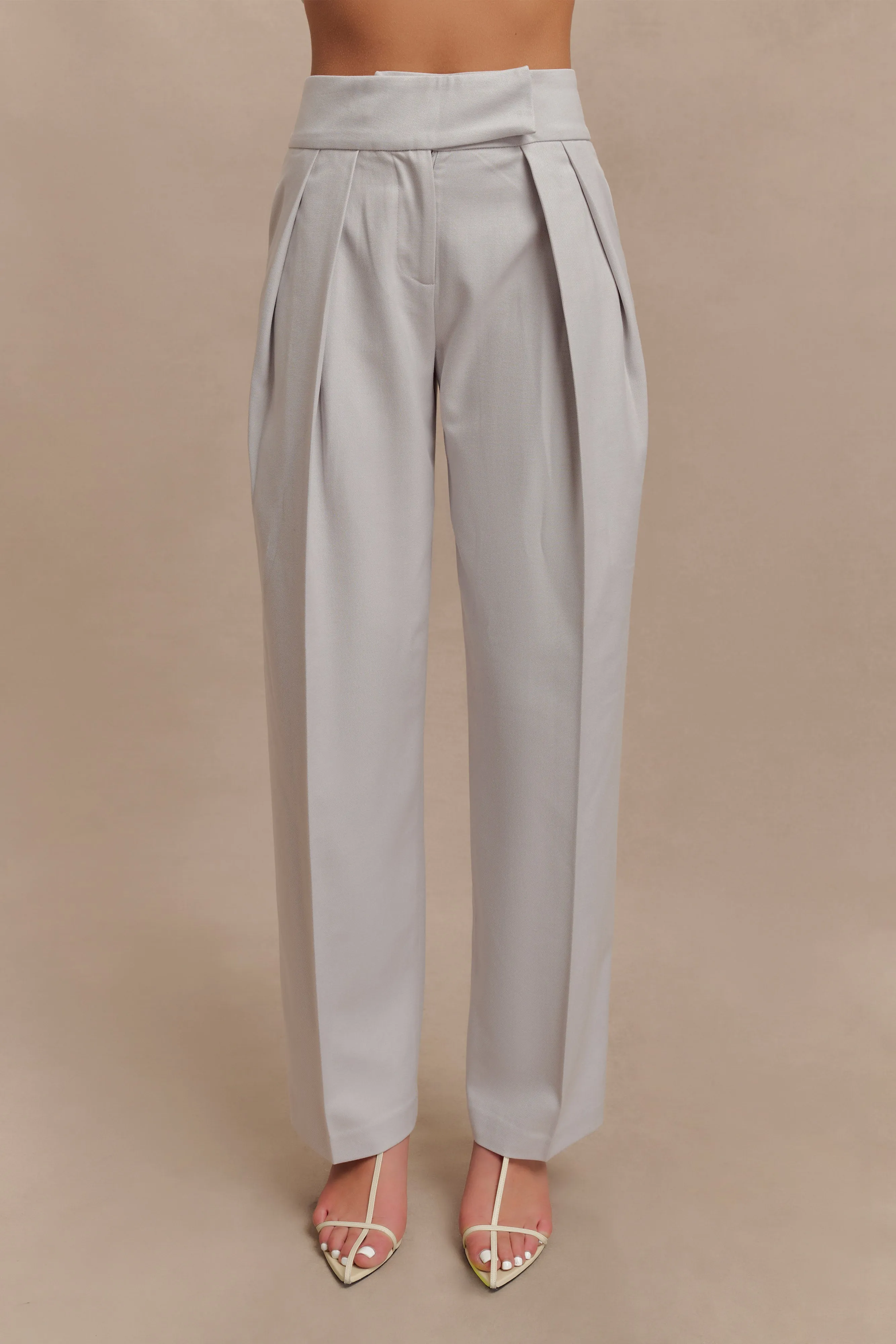 Penelope Pleated High Waisted Pants - Grey