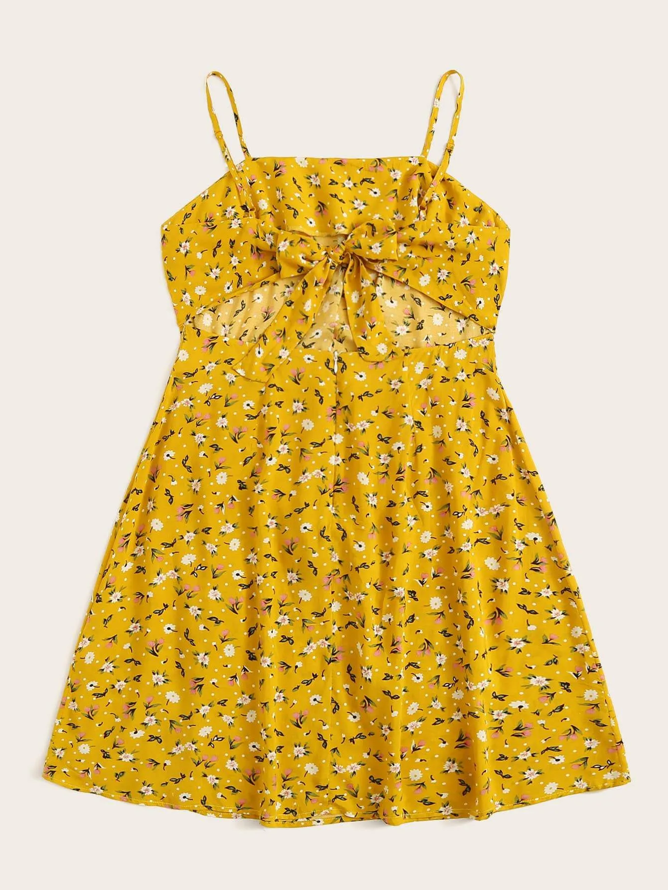  Plus Ditsy Floral Tie Back Self Belted Slip Dress