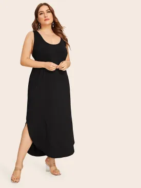 Plus Split Curved Hem Cami Dress