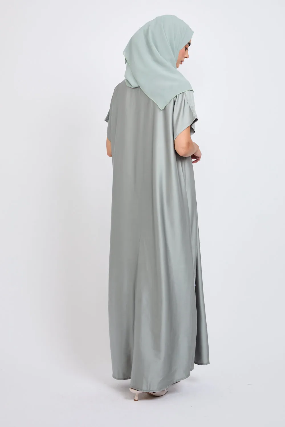 Premium Satin Inner Slip Dress - Sage Grey