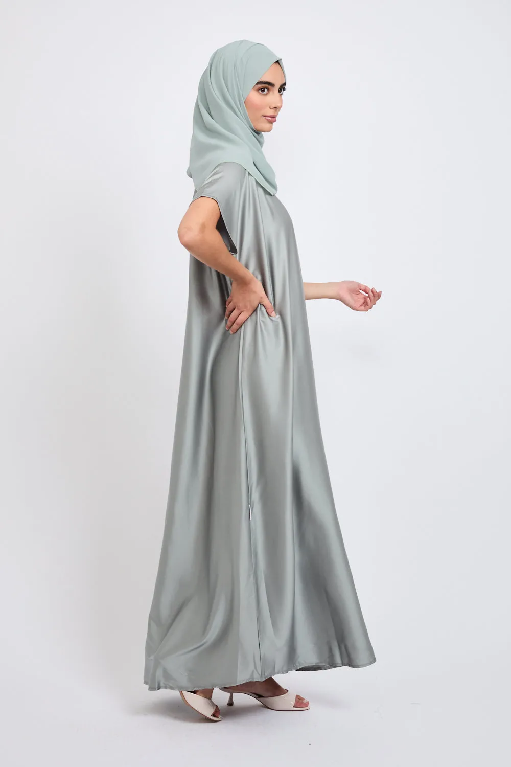 Premium Satin Inner Slip Dress - Sage Grey