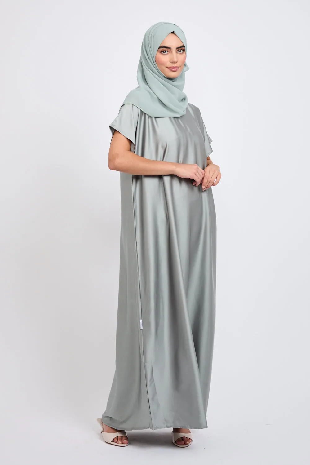 Premium Satin Inner Slip Dress - Sage Grey