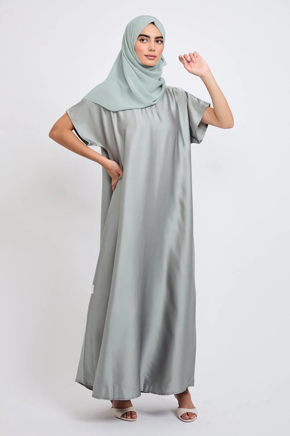 Premium Satin Inner Slip Dress - Sage Grey