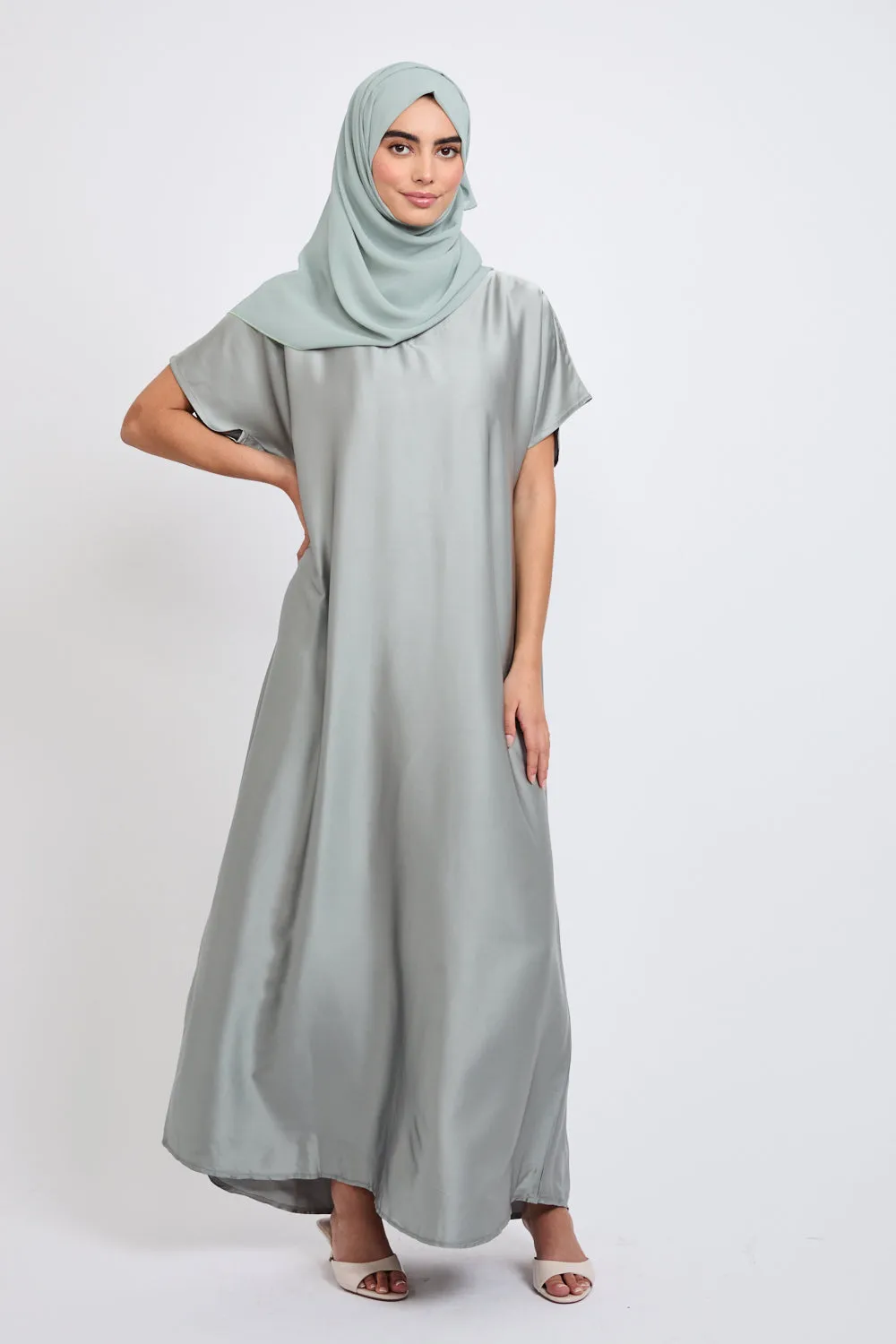 Premium Satin Inner Slip Dress - Sage Grey