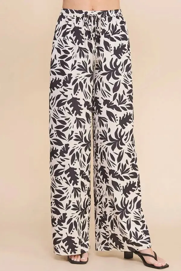 PRINTED SATIN HIGH WAISTED WIDE LEG PANTS