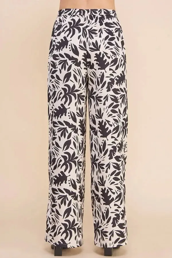 PRINTED SATIN HIGH WAISTED WIDE LEG PANTS