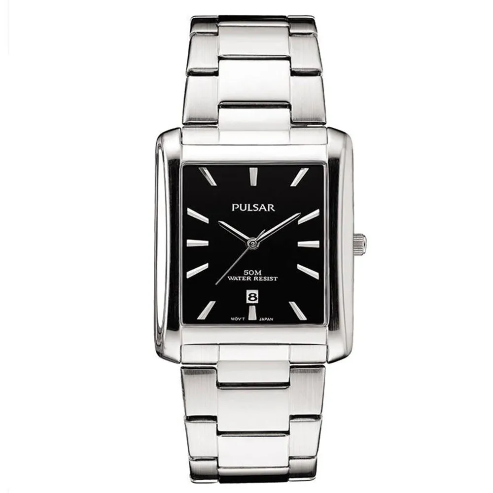 Pulsar Unisex Silver Stainless Steel Bracelet Band Black Quartz Dial Watch - PG8267