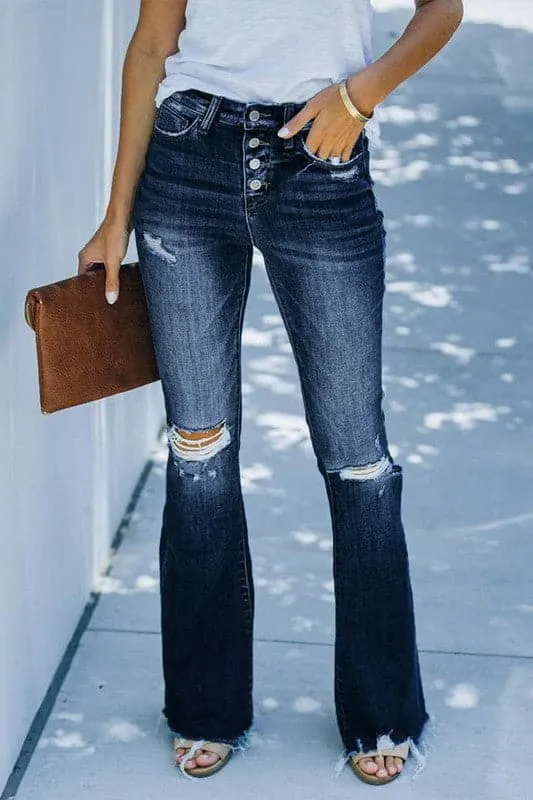 PY604 High Waisted Flare Denim Jeans