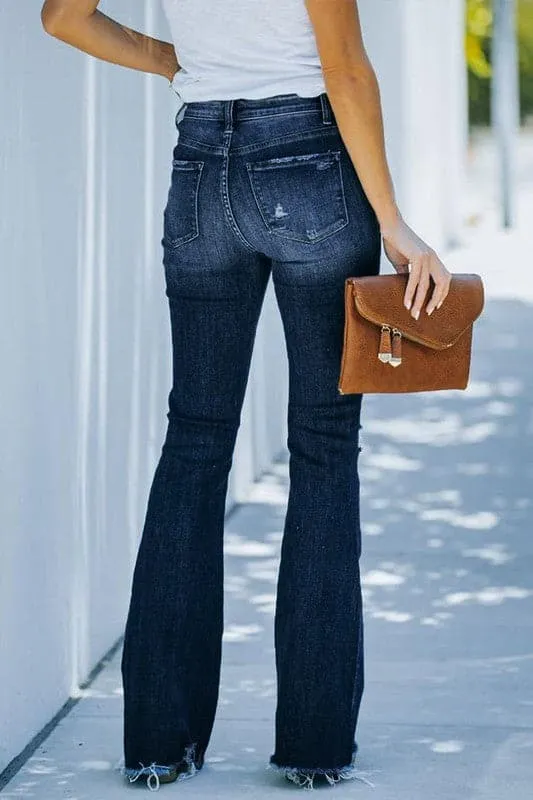 PY604 High Waisted Flare Denim Jeans