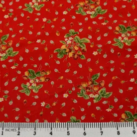 Red Strawberry Floral Cotton Print